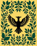 Bold Black Bird Green Foliage Yellow Rug
