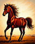 Galloping Chestnut Horse in Sunset Landscape Rug