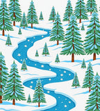 Winter Evergreen River Snowflakes Scene Rug