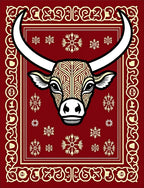 Crimson Bull Snowflakes Border Rug