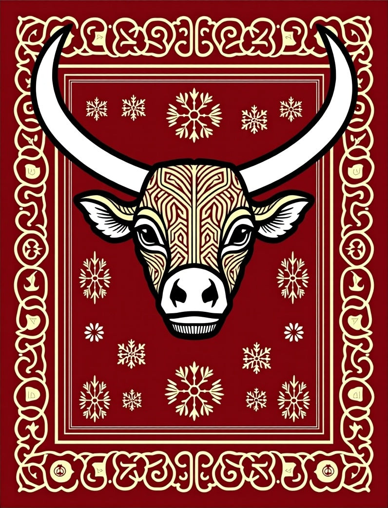 Crimson Bull Snowflakes Border Rug