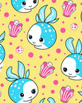 Cute Blue Fish Pink Seashells Yellow Rug