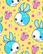 Cute Blue Fish Pink Seashells Yellow Rug
