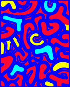 Vibrant Blue Red Yellow Abstract Flow Rug
