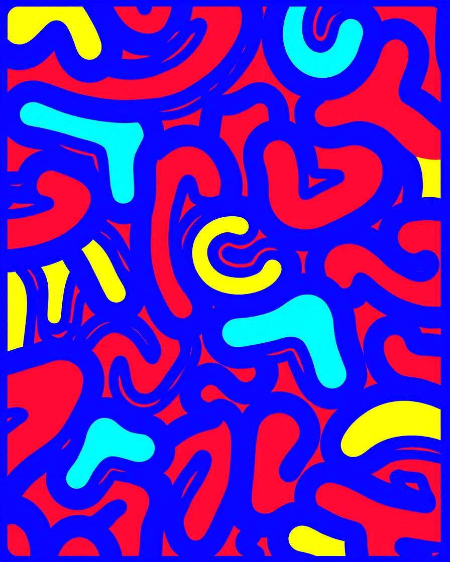 Vibrant Blue Red Yellow Abstract Flow Rug
