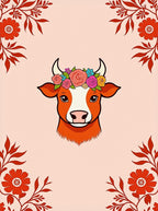 Whimsical Cow Floral Wreath Rug