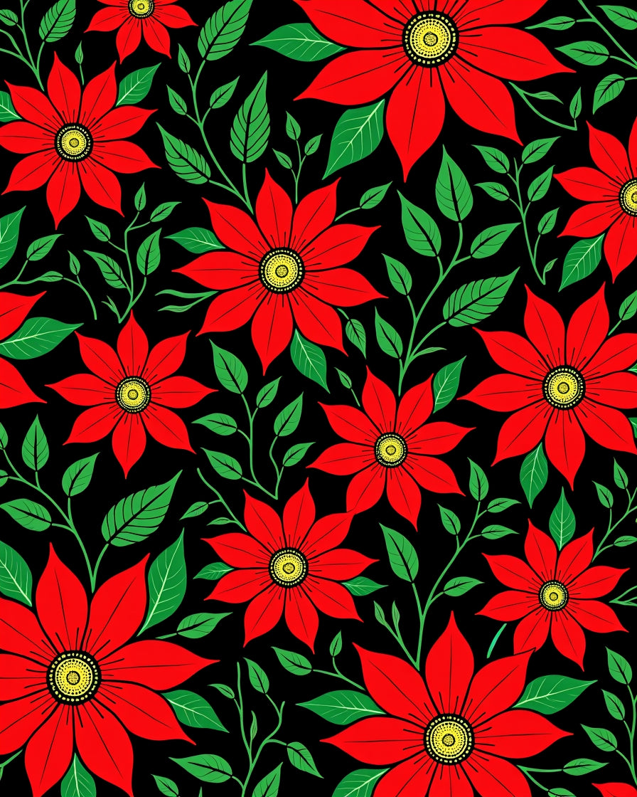 Bold Red Floral Vine Botanical Rug