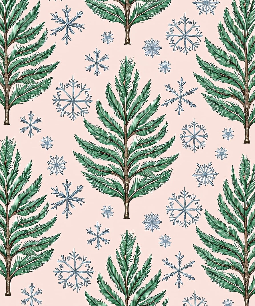 Green Pine Branches Blue Snowflakes Rug