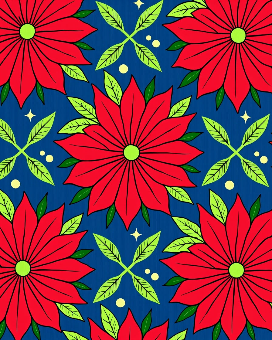 Crimson Floral Poinsettia Garden Rug