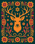 Orange Deer With Floral Border Rug