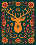 Orange Deer With Floral Border Rug