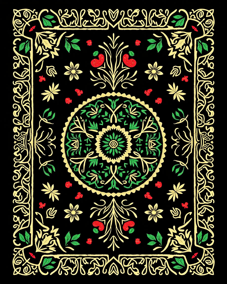 Ornate Floral Medallion Black Rug