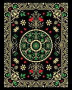 Ornate Floral Medallion Black Rug