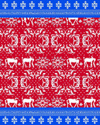 Red White Reindeer Snowflakes Border Rug
