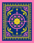 Vibrant Pink Blue Yellow Floral Medallion Rug