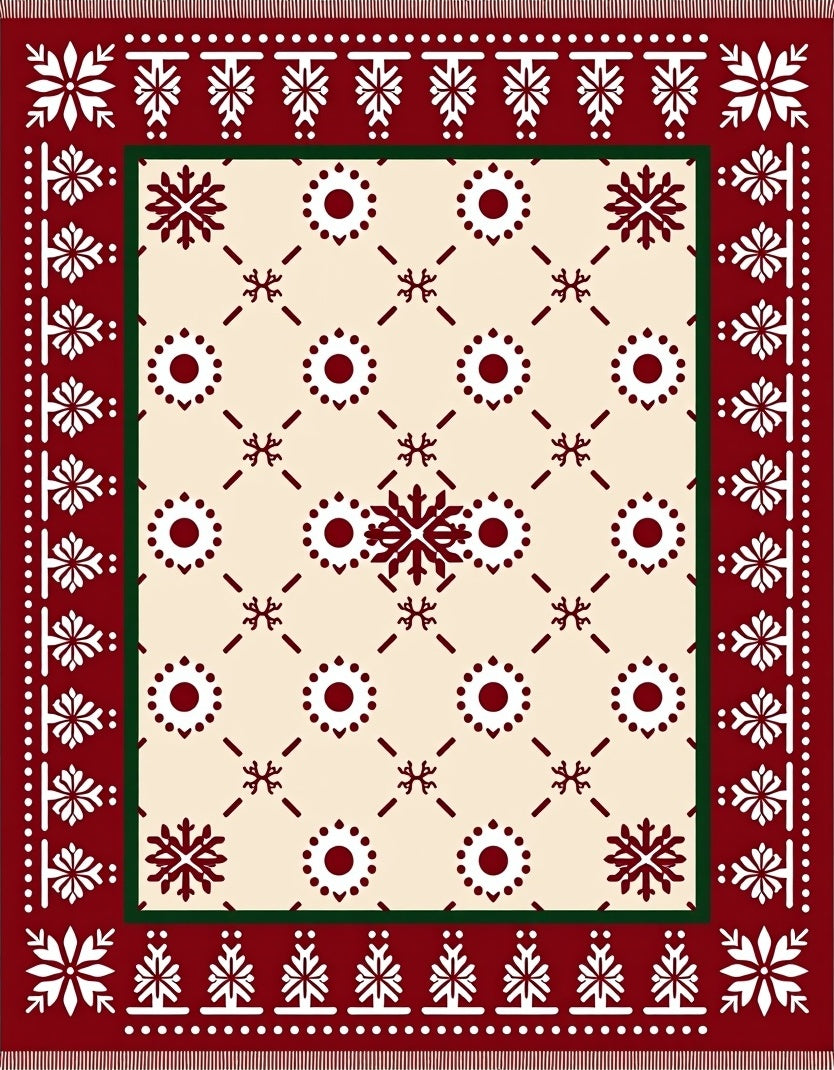 Crimson Snowflake Border Cream Field Rug