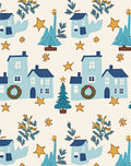 Winter Town Stars Trees Wreath Rug