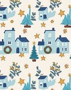 Winter Town Stars Trees Wreath Rug
