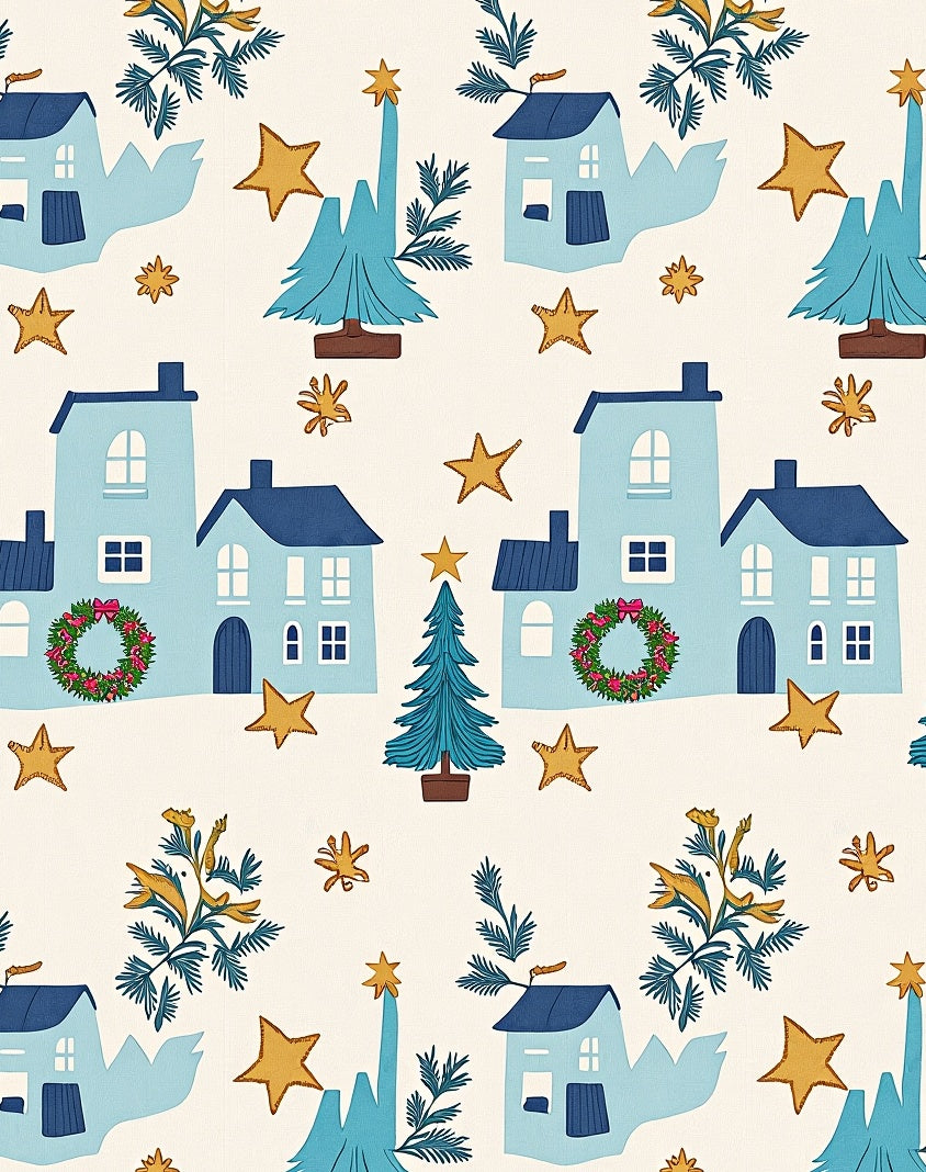Winter Town Stars Trees Wreath Rug
