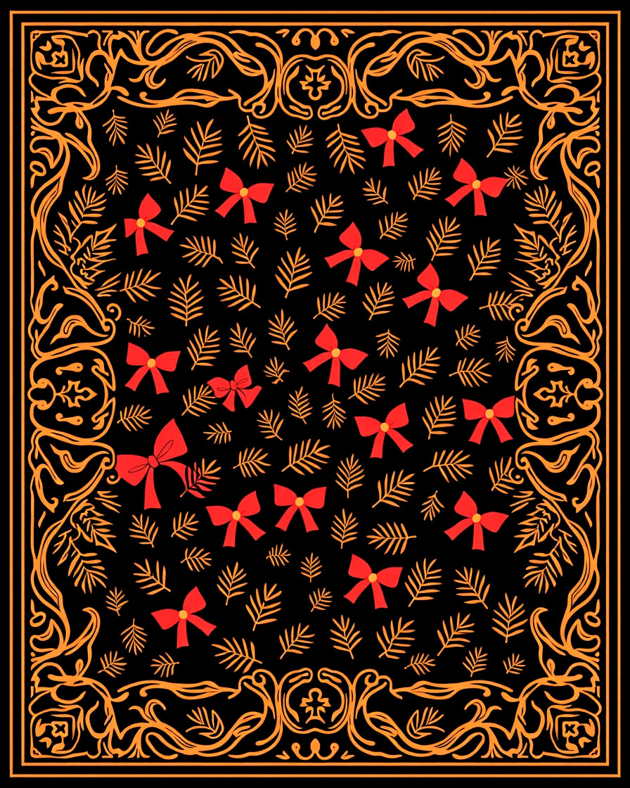 Whimsical Red Bow Fern Border Rug