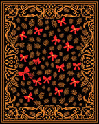 Whimsical Red Bow Fern Border Rug
