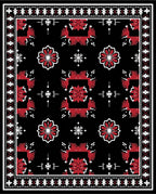 Bold Red Floral Black Ground Rug