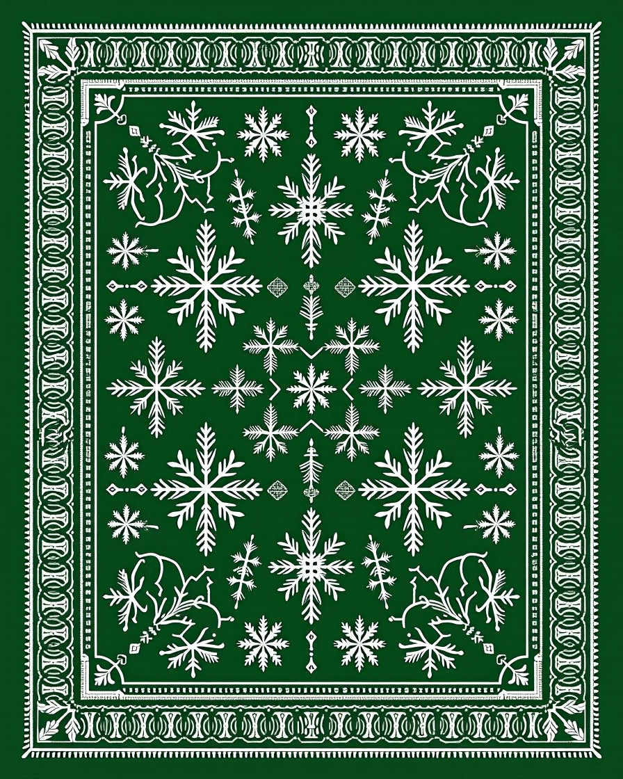 Elegant Green Snowflake Mandala Harmony Rug