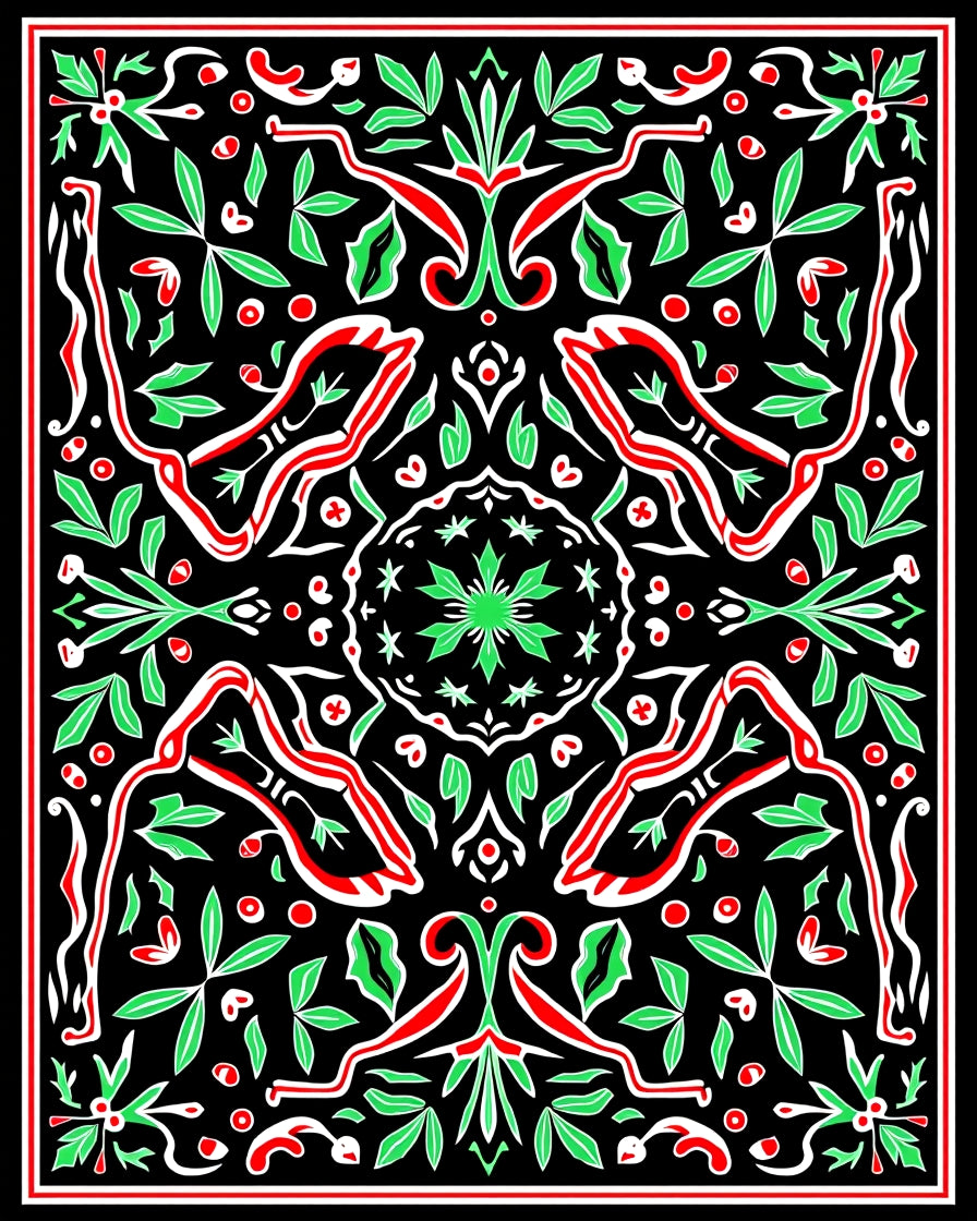 Crimson Green Foliage Medallion Rug