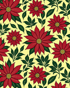 Red Floral Blossom Leafy Yellow Rug
