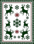 Green Dark Red Deer Snowflakes Border Rug