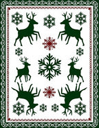 Green Dark Red Deer Snowflakes Border Rug