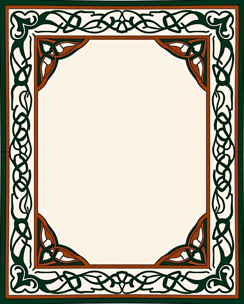 Ornate Green Brown Celtic Knot Border Rug
