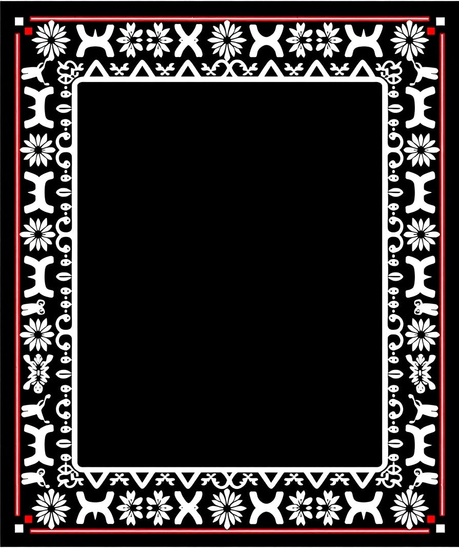 White Black Red Tribal Border Rug