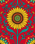 Vibrant Red and Yellow Sunflower Floral Art Rug