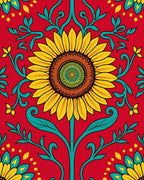 Vibrant Red and Yellow Sunflower Floral Art Rug