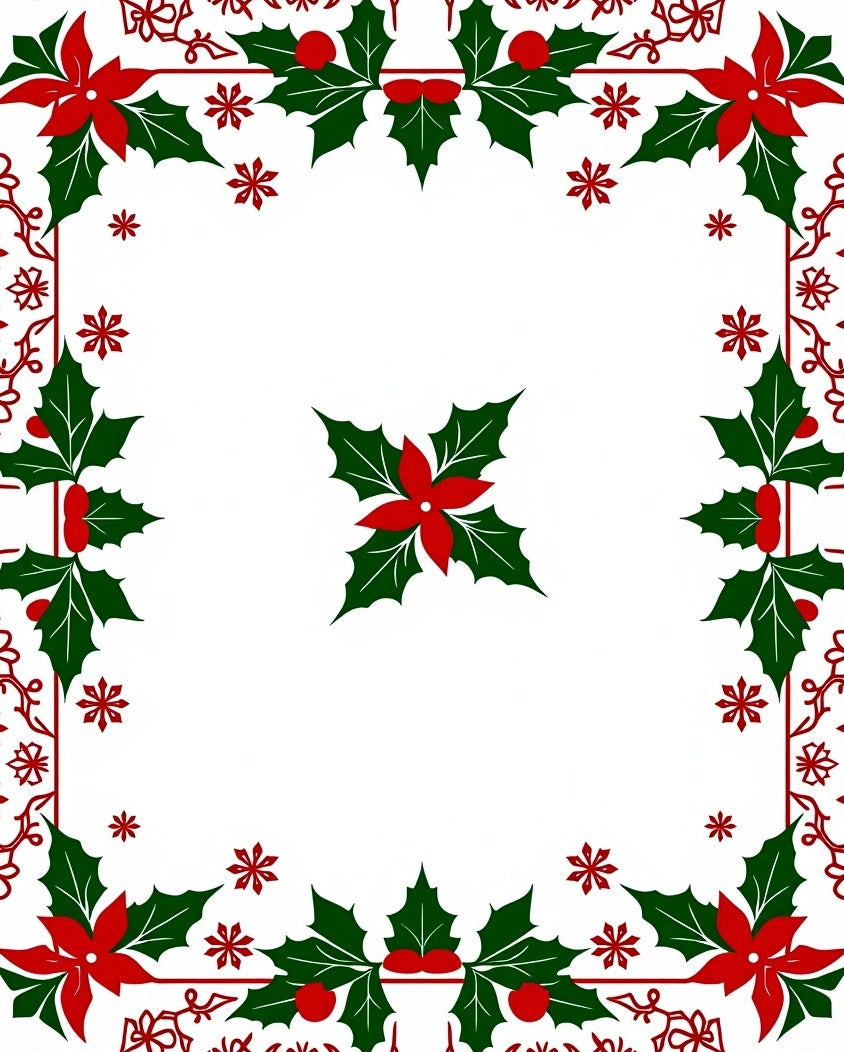 Christmas Poinsettia Holly Snowflakes Garland Rug