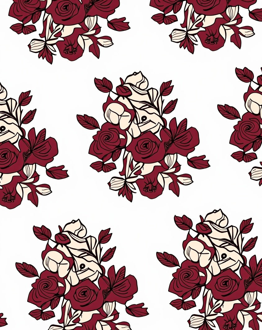 Deep Burgundy Rose Blossom Arrangement Rug