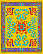 Yellow Red Blue Floral Medallion Border Rug