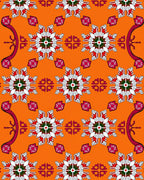 Vibrant Orange Floral Starburst Ensemble Rug