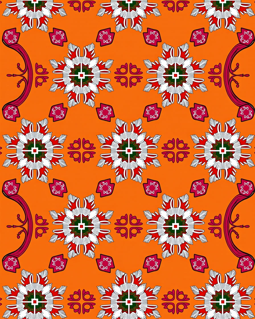Vibrant Orange Floral Starburst Ensemble Rug
