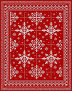 Crimson white snowflake mandala border Rug