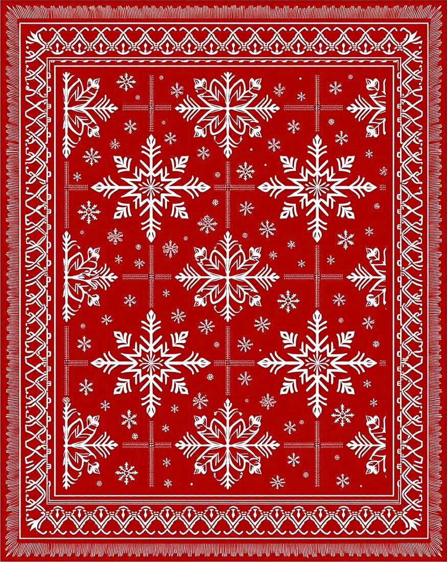 Crimson white snowflake mandala border Rug