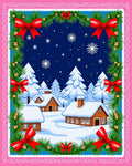 Cozy Snow Village Red Bows Garland Rug