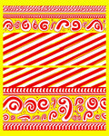 Vibrant Red Swirl Stripe Border Rug