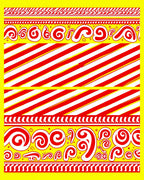 Vibrant Red Swirl Stripe Border Rug