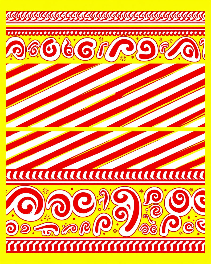 Vibrant Red Swirl Stripe Border Rug