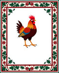 Rooster With Red Green Border Rug