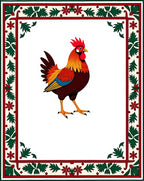 Rooster With Red Green Border Rug