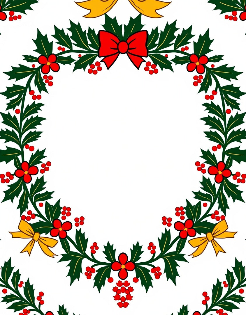 Holiday Holly Wreath Red Yellow Bows Rug