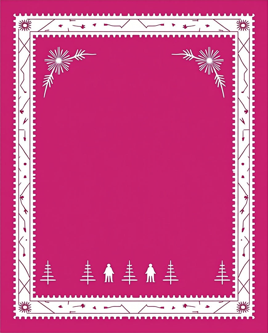 Pink White Folk Art Trees Border Rug
